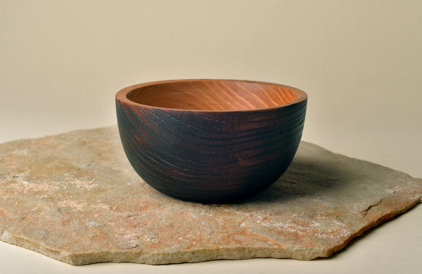 Honey Locust Serving Bowl with Yakisugi Treated Exterior